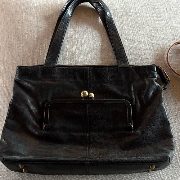 HOBO Black Leather Tote Bag with Gold Accents - Picture 1 of 11